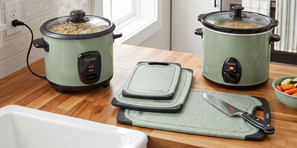 3 cup rice cooker, cutting board set, slow cooker